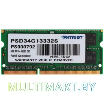 Оперативная память Patriot Signature 4GB DDR3 SO-DIMM PC3-10600 (PSD34G13332S)